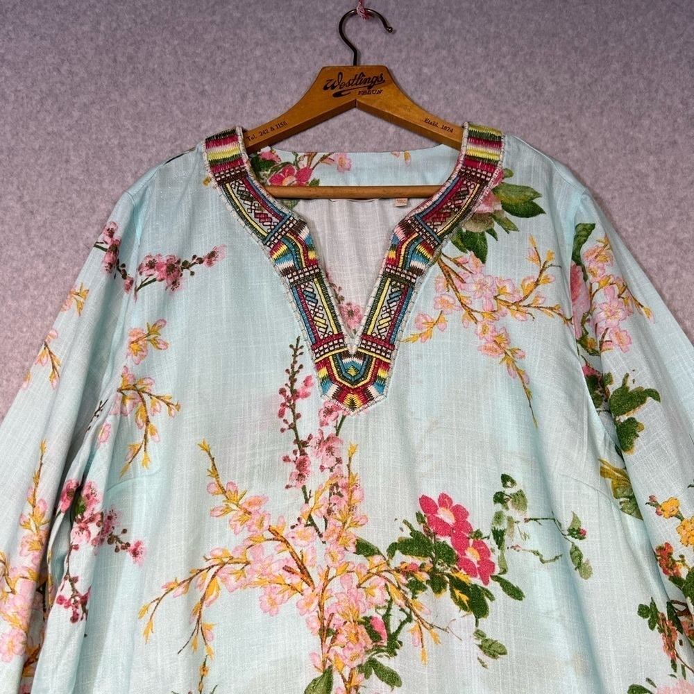 Soft Surroundings Floral Embroidered Tunic - Light Blue and Pink - Picture 2 of 5